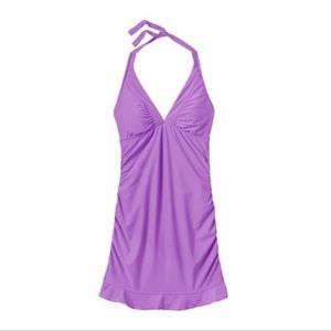 Athleta Shirrendipity One Piece Swimsuit Swim Dress Halter Medium Ruffle